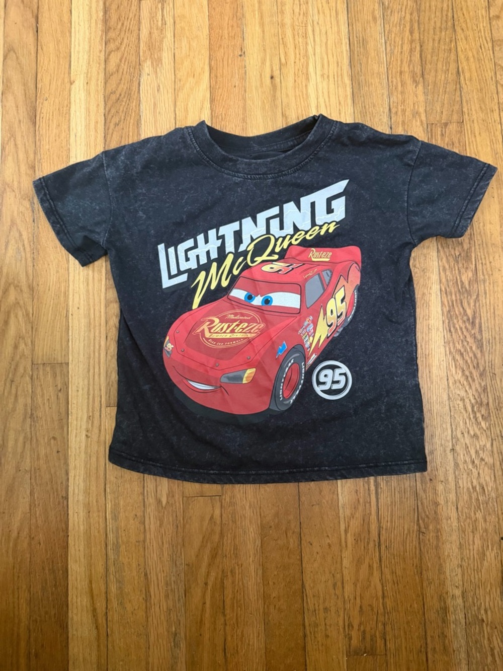 Disney Cars 3T Lightning McQueen Acid wash  Black Short Sleeve Tee